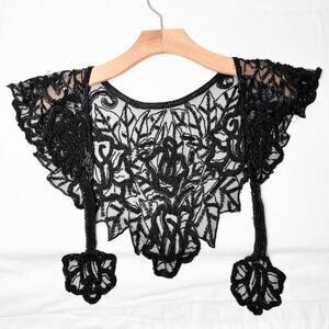 VTG Glam Sequin Beaded Lace Shawl Wrap Floral Embroidered Whimsygoth Art Deco
